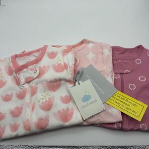 Cloud Island 3 Pack Pink Floral Geometric Sleep N Play Inverted Zipper 12M NWT